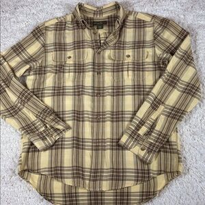 Eddie Bauer 100% Cotton L/S Button Up Shirt, Yellow/Brown, Size Medium